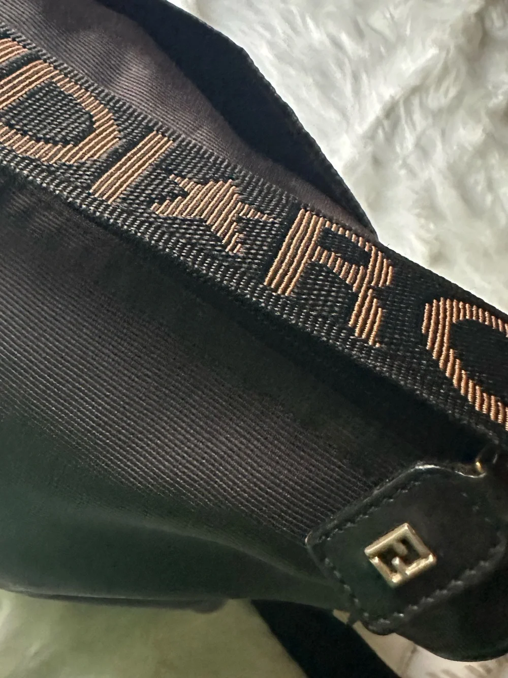 Vintage Fendi Roma 1925 Black Nylon Messenger Crossbody Bag